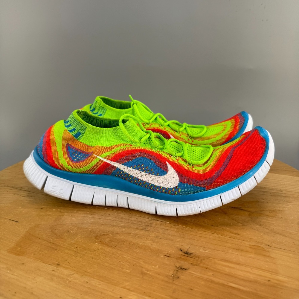 Nike Free 5.0 Flyknit Mens Size 12 Shoes Running Sneakers Colorful Rainbow EUC